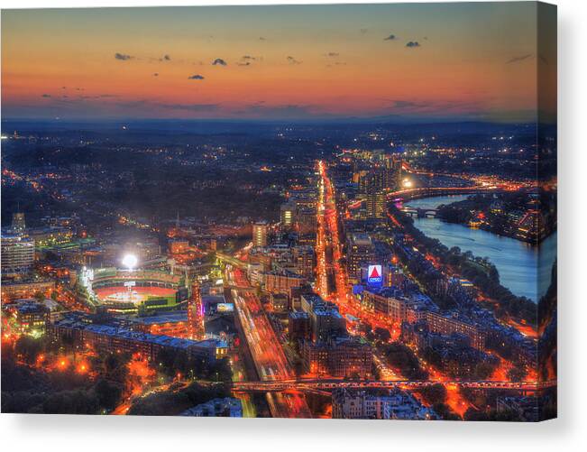 Boston Canvas Print featuring the photograph Sunset Over Fenway Park and the CITGO Sign by Joann Vitali