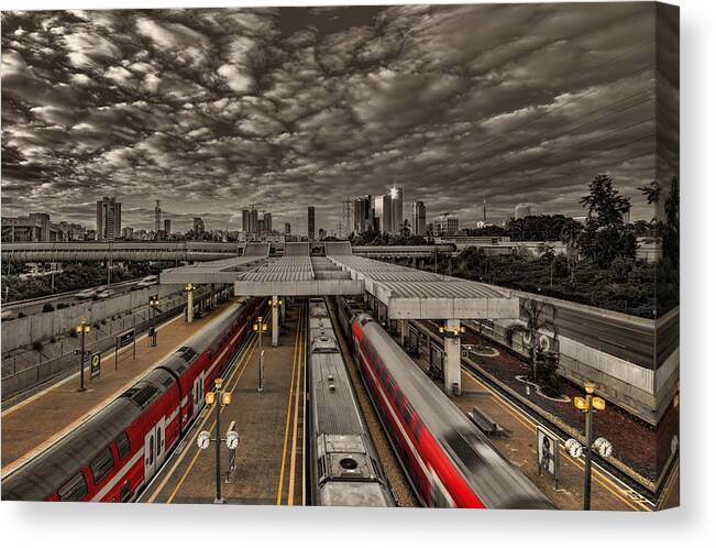 Israel Canvas Print featuring the photograph Tel Aviv central railway station by Ron Shoshani