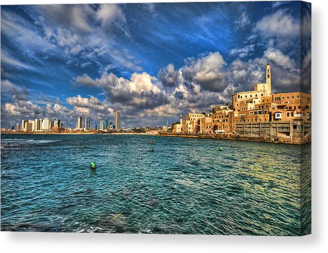 Old City Canvas Print featuring the photograph Tel Aviv Jaffa shoreline by Ronsho