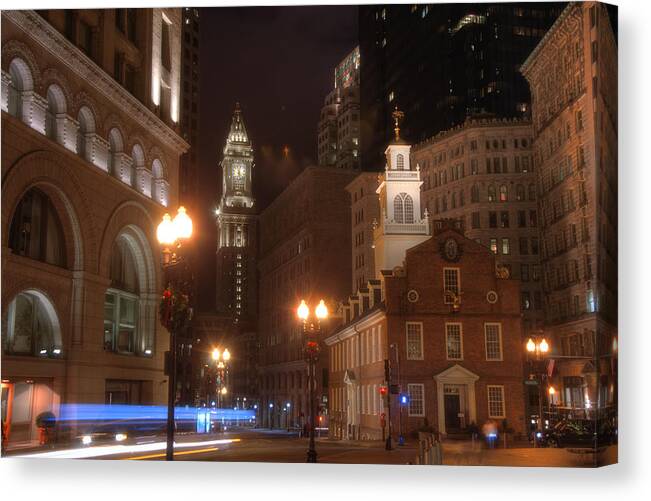 Old State House Canvas Print featuring the photograph The Old State House an the Custom House by Joann Vitali