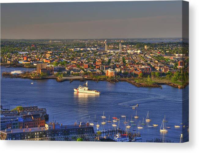 Boston Canvas Print featuring the photograph US Coast Guard on Boston Harbor by Joann Vitali