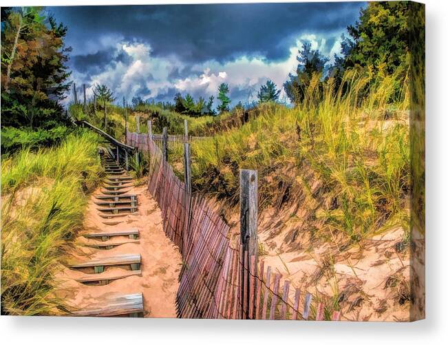 Door County Canvas Print featuring the painting Whitefish Dunes State Park Stairs by Christopher Arndt