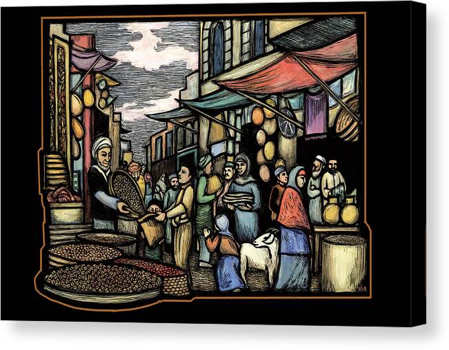 Coffee Canvas Print featuring the jewelry Yemeni market by Ricardo Levins Morales