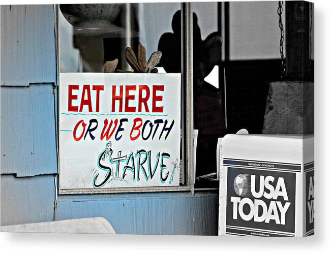 Signs Canvas Print featuring the photograph Eat Here by Jo Sheehan
