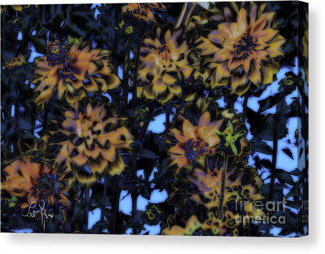 Flowers Canvas Print featuring the digital art Flowers At Night by Leo Symon