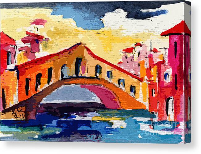 Italy Canvas Print featuring the painting Rialto Bridge Venice Italy by Ginette Callaway