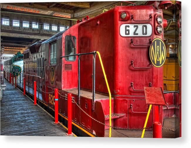 North Carolina Canvas Print featuring the photograph Trains - Red Diesel Locomotive 620 by Dan Carmichael