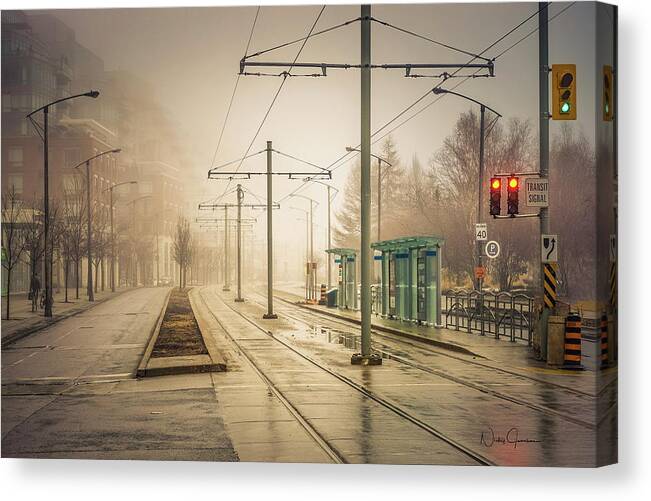 Cityart Canvas Print featuring the digital art Fog Deserted Street #1 by Nicky Jameson