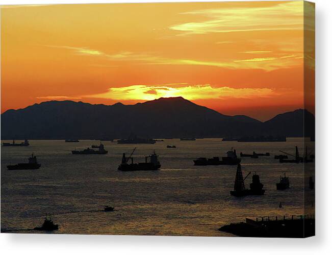 Harbor Canvas Print featuring the photograph A World Away- Hong Kong Harbor by Xine Segalas