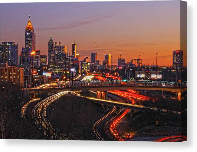 Atlanta Canvas Print featuring the photograph Atlanta, Georgia - Downtown @ Sunset 3 by Richard Krebs