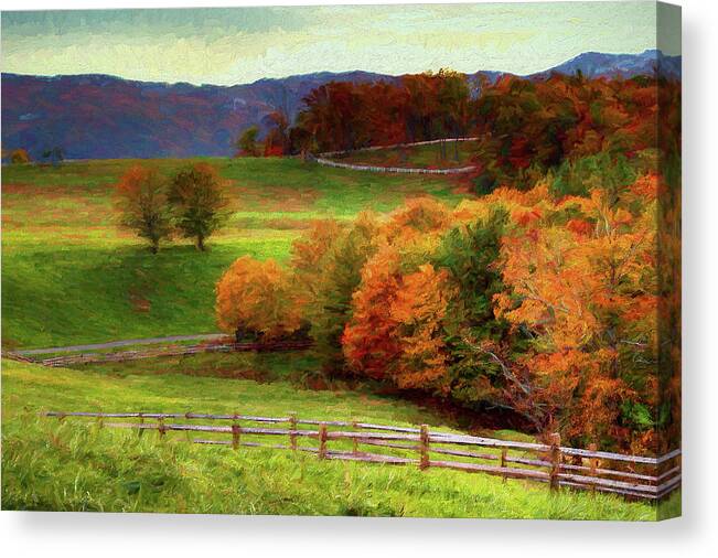 Autumn Canvas Print featuring the painting Autumn Fall Colors Blue Ridge Brilliance AP by Dan Carmichael