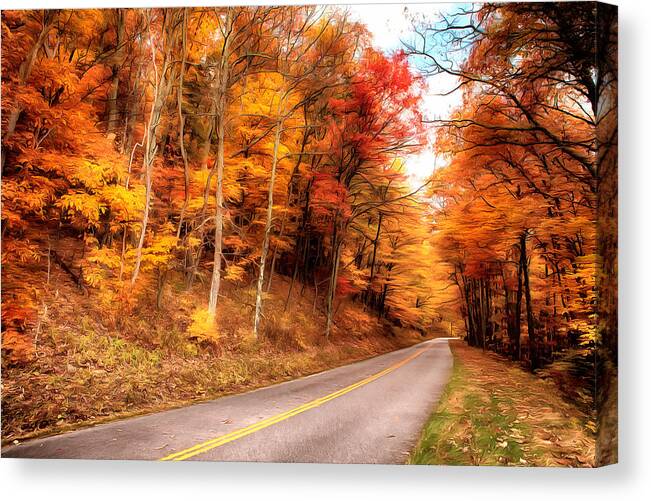 Parkway Canvas Print featuring the painting Autumn in the Blue Ridge of Virginia AP by Dan Carmichael