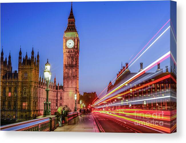 Big Ben Canvas Print featuring the photograph Big Ben by Night by Stacey Granger