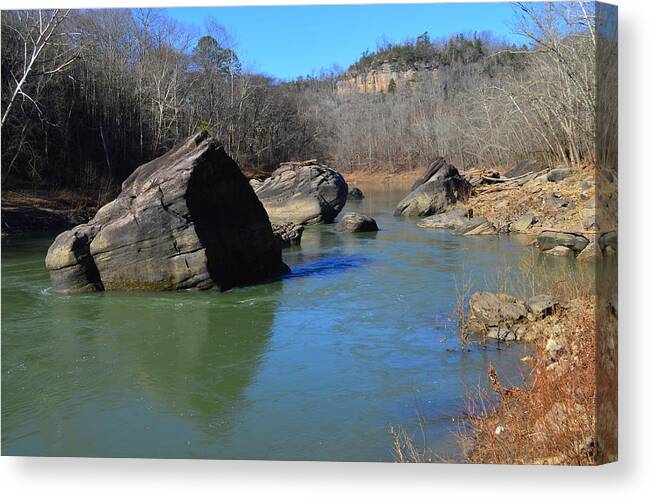 Boulders Canvas Print featuring the photograph Boulders in Rockcastle River by Stacie Siemsen