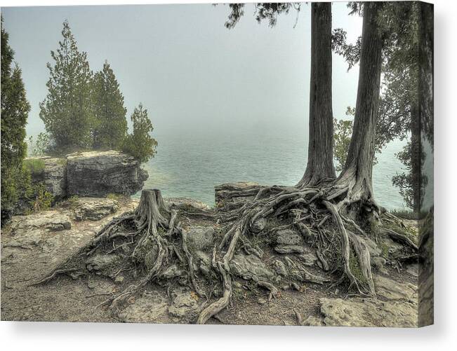 Door County Canvas Print featuring the photograph Cave Point by Rod Melotte