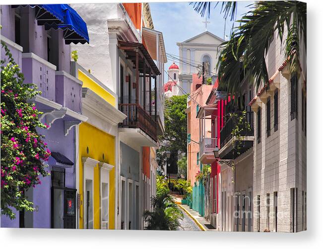 Architecture Canvas Print featuring the photograph Colorful Street of Old San Juan by George Oze
