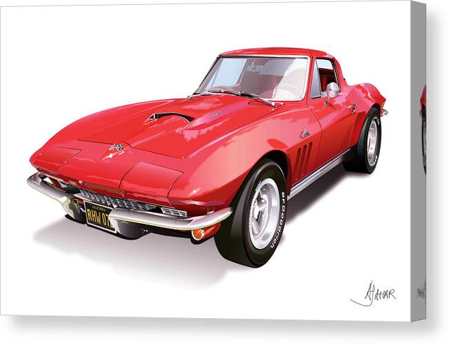 Automotive Art Canvas Print featuring the digital art Corvette by Alain Jamar