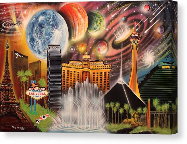 Las Vegas Canvas Print featuring the painting Cosmic Las Vegas by Tony Vegas