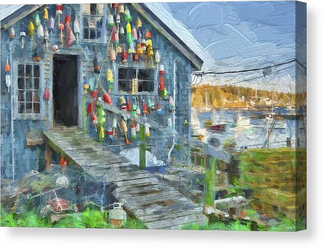 Maine Canvas Print featuring the digital art Dock House in Maine II by Jon Glaser