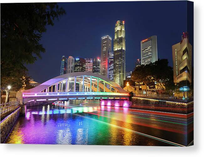 Bridge Canvas Print featuring the photograph Elgin Bridge, Boat Quay, Singapore by Rick Deacon
