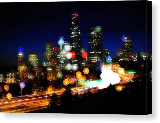 Seattle Canvas Print featuring the photograph Emerald city color spots C060 by Yoshiki Nakamura