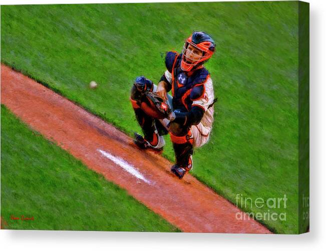  Canvas Print featuring the photograph Giants Buster Posey Gets Fast Ball by Blake Richards