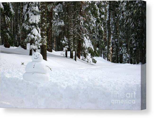 Snowman Canvas Print featuring the photograph Happy Snowman by Christine Jepsen