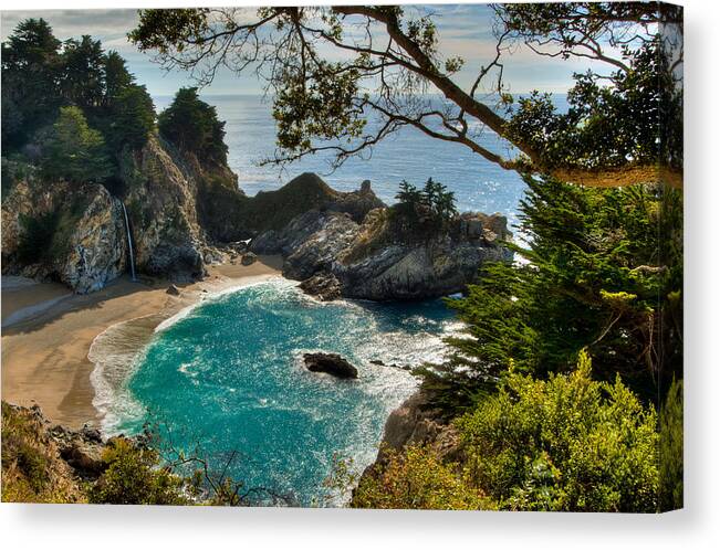 Beach Canvas Print featuring the photograph Julia Pfeiffer State Park Falls by Connie Cooper-Edwards