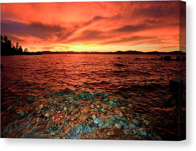 Lake Tahoe Canvas Print featuring the photograph Lake Tahoe...Blood Moon Sunset by Sean Sarsfield