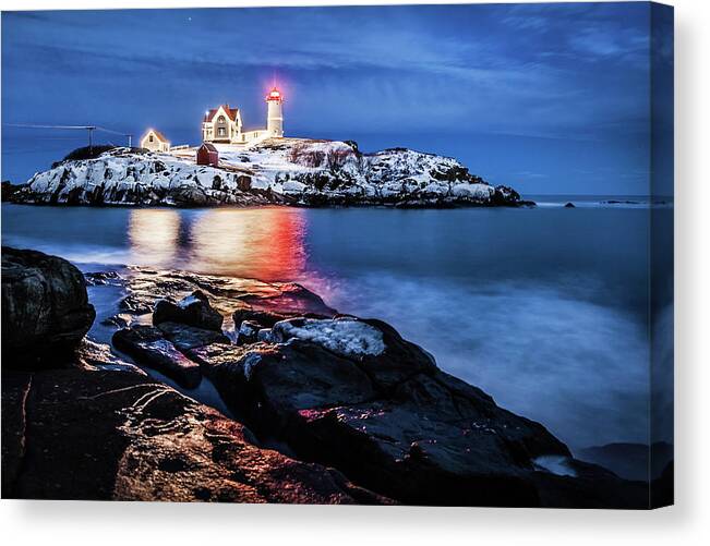 Cape Neddick Light Canvas Print featuring the photograph Nubble Lights by Robert Clifford