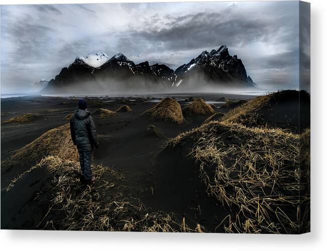 Sun Canvas Print featuring the photograph Observing the Beauty of Iceland by Larry Marshall