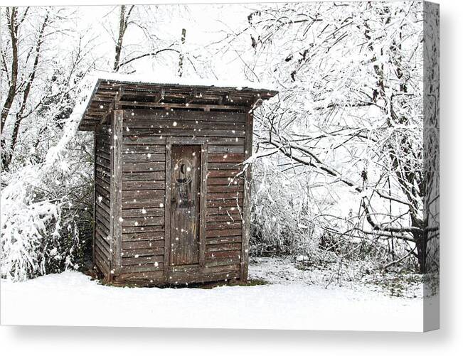 Outhouse Canvas Print featuring the photograph Snow Covered Outhouse by Benanne Stiens