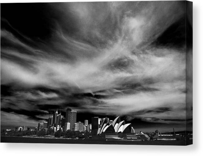 Sydney Canvas Print featuring the photograph Sydney skyline with dramatic sky by Sheila Smart Fine Art Photography