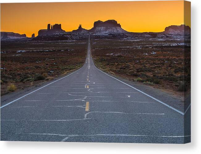 Utah Canvas Print featuring the photograph The Long Road to Monument Valley by Larry Marshall