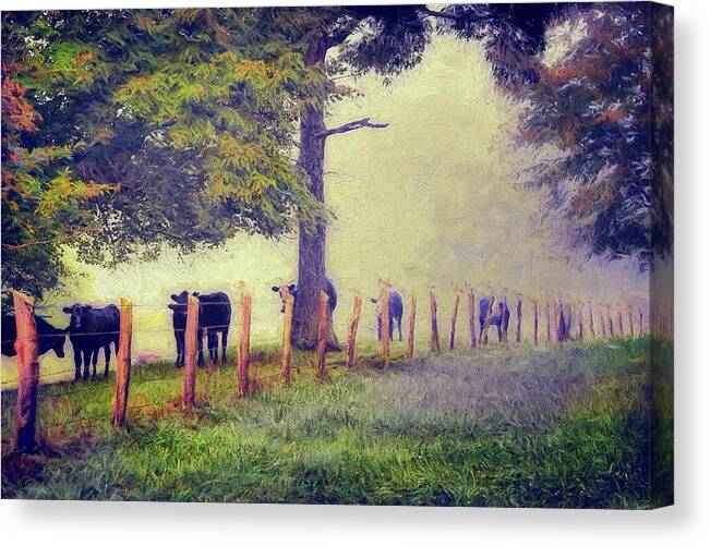 North Carolina Canvas Print featuring the painting When the Cows Come Home - Blue Ridge AP by Dan Carmichael