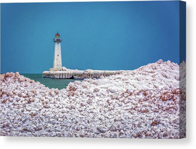 Harbour Canvas Print featuring the photograph Winter at Sodus Point by Roger Monahan