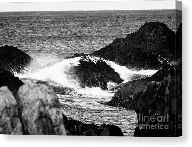Strata Canvas Print featuring the photograph waves breaking over downfaulted basalt rock layers part of the county antrim coastline at Ballintoy #2 by Joe Fox