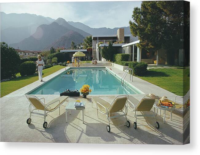 People Canvas Print featuring the photograph Kaufmann Desert House by Slim Aarons
