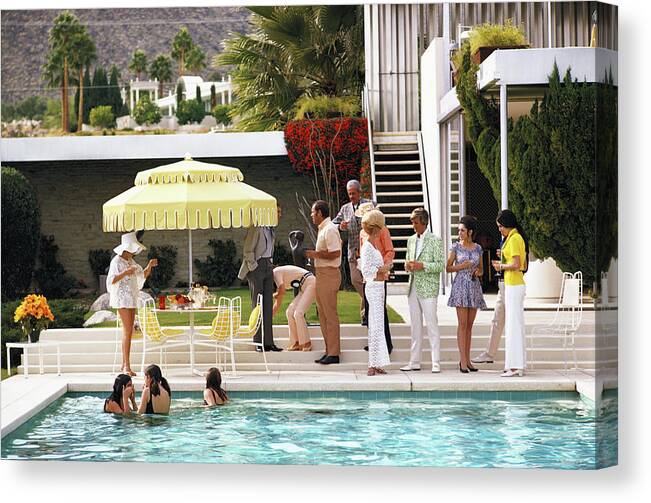 People Canvas Print featuring the photograph Poolside Party by Slim Aarons