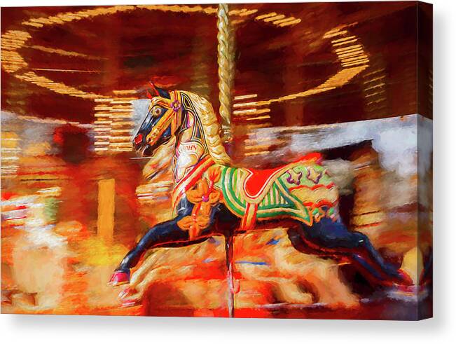 Amusement Canvas Print featuring the digital art Black Carousel Horse Painting by Rick Deacon