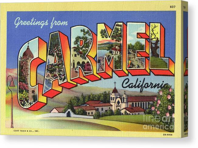 Greetings From Carmel Canvas Print featuring the photograph Carmel circa 1938 by Monterey County Historical Society