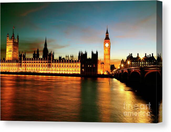 London Beauty Canvas Print featuring the photograph London Night Beauty by John Rizzuto