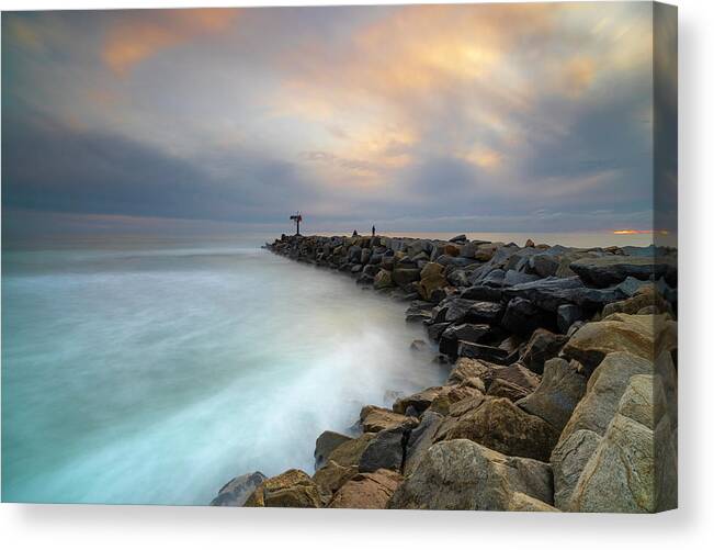 Clouds Canvas Print featuring the photograph Oceanside Harbor Jetty by Larry Marshall