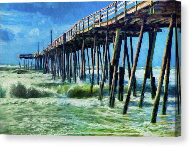 North Carolina Canvas Print featuring the painting Outer Banks Frisco Pier AP by Dan Carmichael