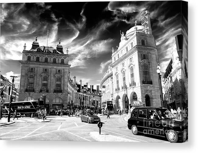 Piccadilly Circus Canvas Print featuring the photograph Piccadilly Circus Driving London by John Rizzuto
