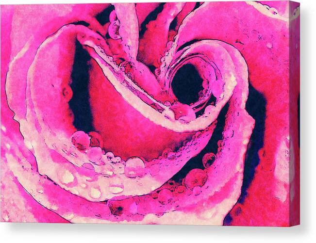 Rose Canvas Print featuring the digital art Pink Rose with Water Droplets FX by Dan Carmichael