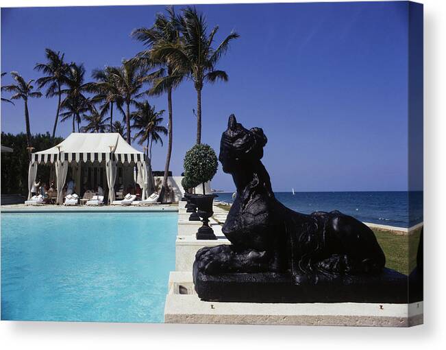 Swimming Pool Canvas Print featuring the photograph Poolside Luncheon by Slim Aarons