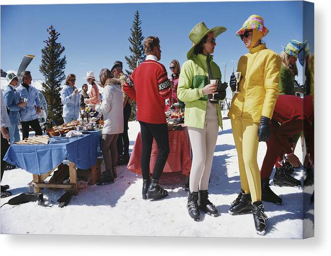 People Canvas Print featuring the photograph Snowmass Gathering by Slim Aarons