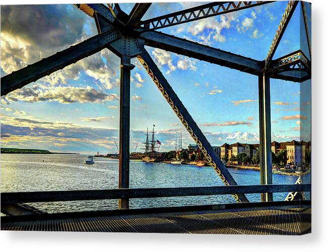 Bridge Canvas Print featuring the digital art Tall Ships from Bridge by Rod Melotte