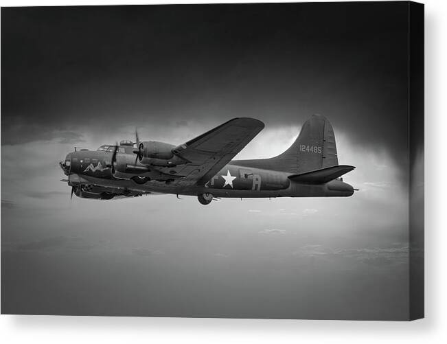 Usa Canvas Print featuring the photograph Boeing B-17 Flying Fortress, World War 2 Bomber Aircraft Black and White #1 by Rick Deacon